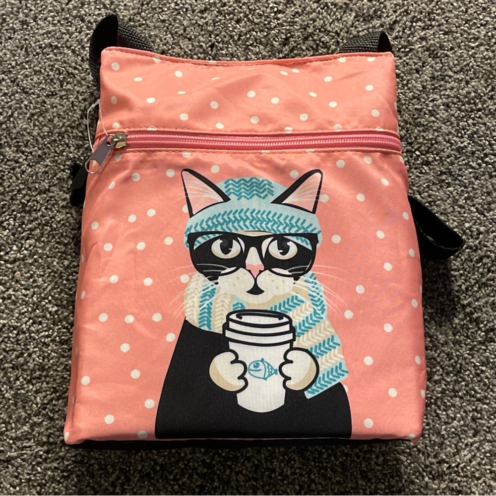 Conair Cat Cup Girls Pink Beauty Makeup Cosmetics Backpack Travel Bag 9.5”x7.5”